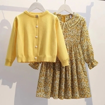 Two sets of childrens dress for a childs sweater in spring 2023 new gas - shredded flower dress