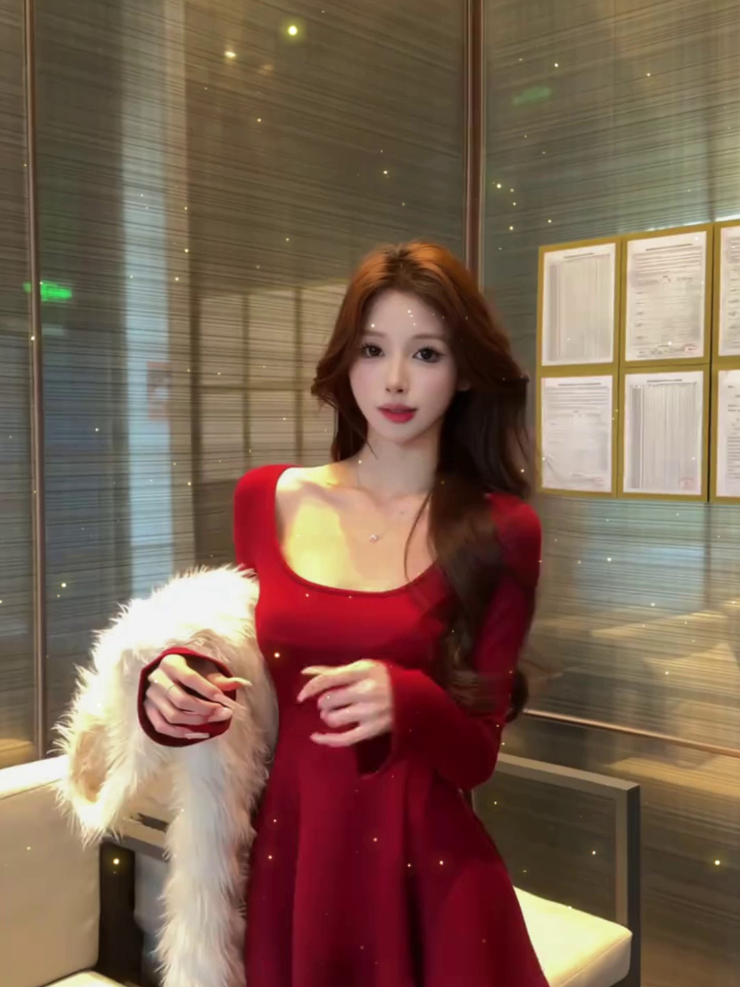 酒红色长袖连衣裙何因该而适合秋冬穿搭。