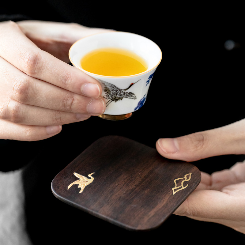 Ebony cup mat set of manual wood cup holder insulation pad with copper as antiskid zen tea tea accessories