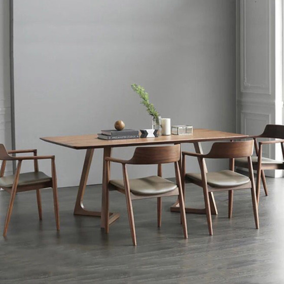 Light luxury solid wood long dining table log round table coffee table coffee Nordic backrest armrest multi-person Hiroshima table and chair combination Light luxury solid wood long dining table log round table coffee table coffee Nordic backrest armrest multi-person Hiroshima table and chair combination