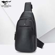 Seven Wolves Men Single Shoulder Bag Genuine Leather Black Students Skew Satchel Big Capacity 2021 New Fashion 100 Hitch Chest Bag