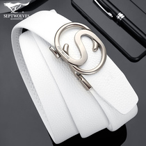 Seven wolves mens white leather belt male tide new 2021 genuine leather upscale pants with male automatic buckle belt soil