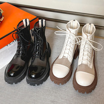 2021 Spring net boots Hollow boots Leather mesh Martin boots Summer thin lace vintage thick-soled white boots