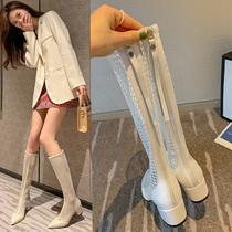 Sexy pointed hollow mesh boots female summer thin leather tassel long cold boots thick heel white high net boots