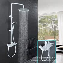 Piano-button Shower Set White All-copper Master Bath Supercharged Nozzle Bathroom Faucet