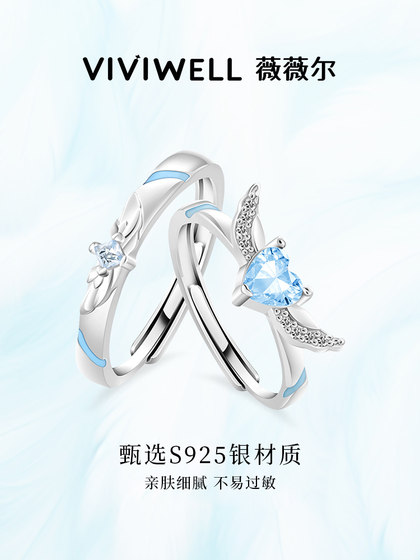 Viviwell Feather Meet S925 Sterling Silver 커플 링 소녀 블루 러브 플래시 다이아몬드 틈새 디자인 링 Viviwell Feather Meet S925 Sterling Silver 커플 링 소녀 블루 러브 플래시 다이아몬드 틈새 디자인 링