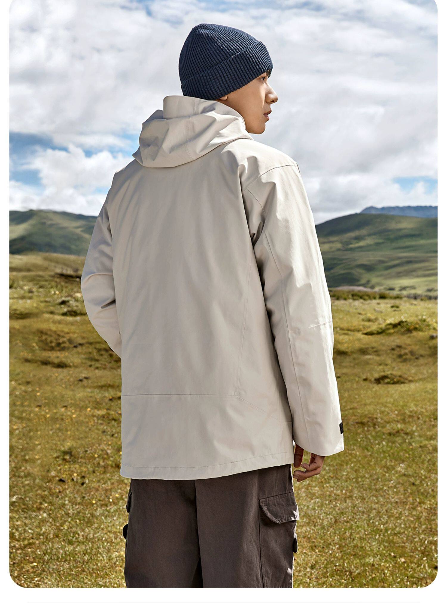 双11预售熊猫联名骆驼鹅绒冲锋衣男三合一羽绒服内胆登山外套