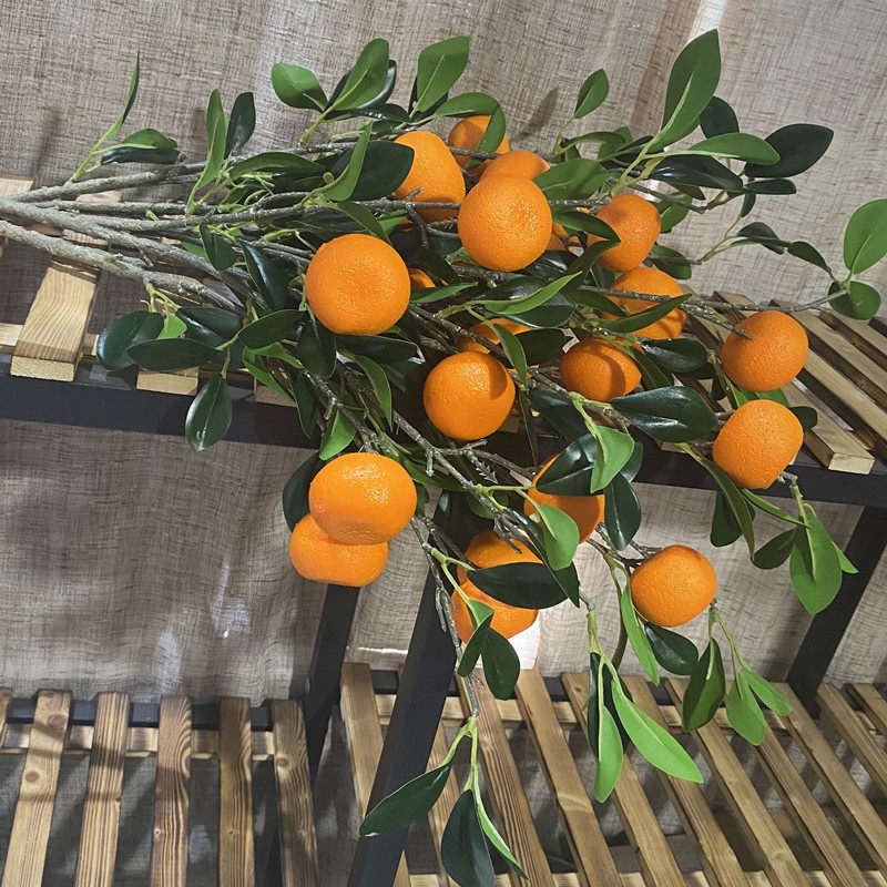 6头桔子仿真树枝砂糖桔超逼真橘子仿真花塑料假花室内家居装饰花