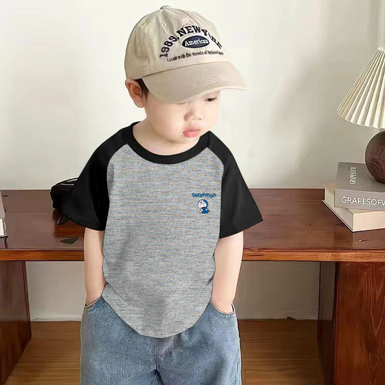 Pure cotton boy color-blocking rag-shoulder short-sleeved T-shirt summer new style small and medium-sized children's baby cartoon handsome printed top
Pure cotton boy color-blocking rag-shoulder short-sleeved T-shirt summer new style small and medium-sized children's baby cartoon handsome printed top