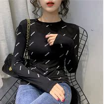 Long sleeve t-shirt womens coat 2021 Spring and Autumn new black letter printing Korean slim slim body base shirt