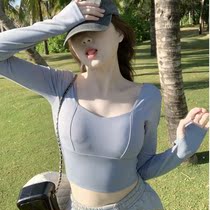 Long sleeve t-shirt womens coat 2021 autumn and winter New Wild collar collarbone slim high waist short base shirt