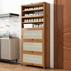 Shoe rack kitchen storage rack drop-type multi-layer storage rack Nanzhu household multi-functional storage cabinet with door rattan flip door