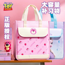 Disney Tutoring Bag Primary School Student Tote Bag Elsa Girls Large Capacity School Bag Document Bag Canvas Art Bag Boy Homework Document Test Paper Bag Strawberry Bear Children's Learning Storage Bag