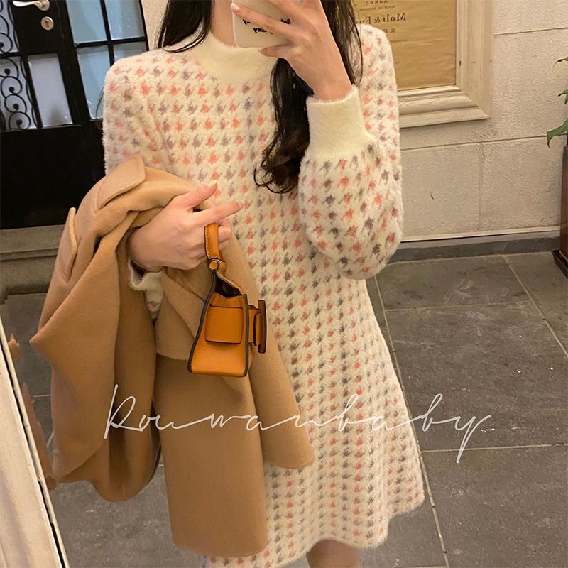 Lactation Clothing Autumn Winter Paragraph Out of Breastfeeding Tandem Dress Spring Clothing Out of Fashion Spicy Moms Spring Autumn Sweater Dress Postpartum-Taobao