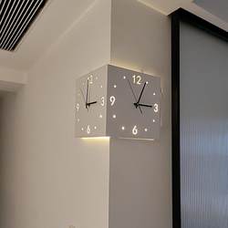 Modern style, fashionable and simple, steel corner corner digital hollow silent two-sided wall clock without punching decoration