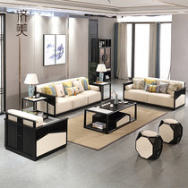 New Chinese solid wood office sofa composition cloth art living room office modern minimalist light extravagant single double trio