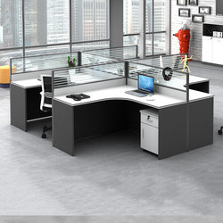 White staff desk 2/4/6 person dry king ten corner L-shaped grid screen partition workstation combination