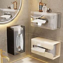 High-end tissue box powder room wall-mounted face towel storage box toilet kitchen punch-free toilet paper box roll