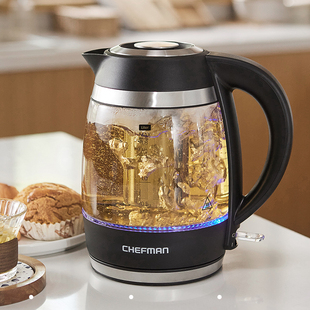美国厨曼(Chefman) 快速电热水壶食品级透明玻璃烧水壶养生泡茶壶