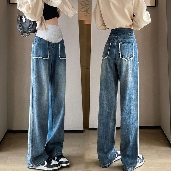 Pregnant women's pants denim wide-leg pants spring q autumn style straight belly support outside casual pants small bottomed trousers
Pregnant women's pants denim wide-leg pants spring q autumn style straight belly support outside casual pants small bottomed trousers