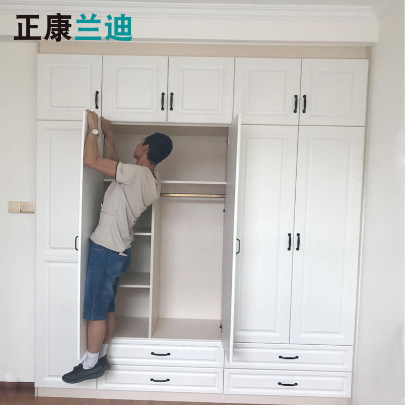 Bedroom European-style whole house custom made swing door solid wood overall wardrobe cloakroom modern minimalist simple assembly