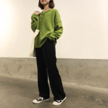 Big sim early autumn Korean version of the student casual versatile drop sense black straight tube wide leg trousers High waist thin pants for women