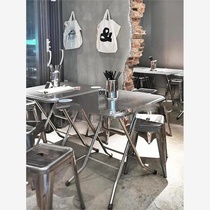 Internet celebrity stainless steel table and chair combination industrial style barbecue shop kebab shop restaurant restaurant folding round table food stall dining chair