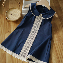 韩国2021夏新款小女孩韩版蕾丝裙子洋气娃娃领纯棉女童连衣裙