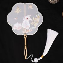 Ancient style palace fan classical embroidery fan Chinese style long and short handle round shaped Group fan embroidery fan Hanfu dance fan