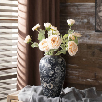 Jingdezhen Ceramic Vase Swing in Living Room Flower Arrangement New Chinese Genguan Decorations Floral Retro Coarse Pottery Jar Flower Pot