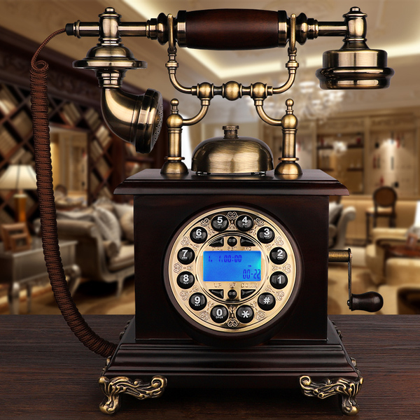 仿古复古欧式老式电话机实木家用旋转拨号金属家用固定电话座机