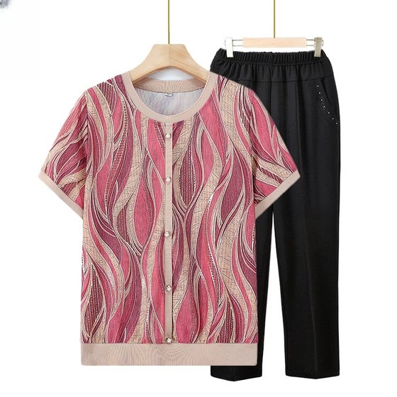 Mom's fashionable short-sleeved T-shirt middle-aged and elderly women's loose tops grandma summer large-size ice silk two-piece set
Mom's fashionable short-sleeved T-shirt middle-aged and elderly women's loose tops grandma summer large-size ice silk two-piece set