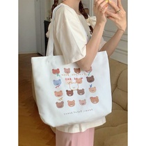 Large capacity tote bag for women 2023 new trendy cartoon bear print shopping bag shoulder bag canvas bag