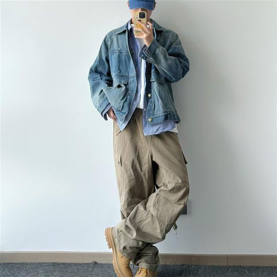 Autumn clothing with a whole set of boys Japanese retro jacket coats 2024 new explosive men's clothing with trousers Autumn clothing with a whole set of boys Japanese retro jacket coats 2024 new explosive men's clothing with trousers