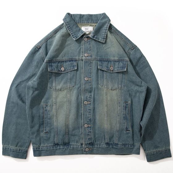 Men's Spring and Autumn Heavy Washing and Retro V Antique Lapel Autumn Top Casual Loose Working Denim Jacket Men's Spring and Autumn Heavy Washing and Retro V Antique Lapel Autumn Top Casual Loose Working Denim Jacket