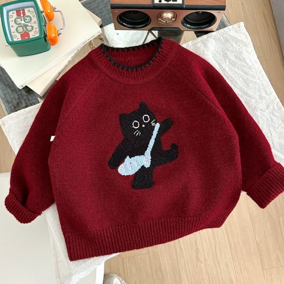 Children's sweater c2024 autumn and winter style girls' fashionable knitted tops for boys' warm year of zodiac clothes base shirt Children's sweater c2024 autumn and winter style girls' fashionable knitted tops for boys' warm year of zodiac clothes base shirt