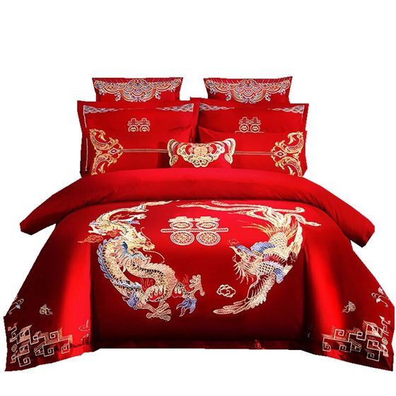 Wedding four-piece set big red k cotton embroidery wedding dragon and phoenix festive Chinese style set wedding room bedding
Wedding four-piece set big red k cotton embroidery wedding dragon and phoenix festive Chinese style set wedding room bedding