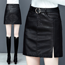 Leather skirt skirt 2021 Spring and Autumn New High waist slim A small leather skirt female temperament Puppin skirt skirt