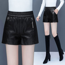 Leather pants female shorts 2020 Fall new conspicoy large size outside wearing tightness high waist outside wearing black small leather pants