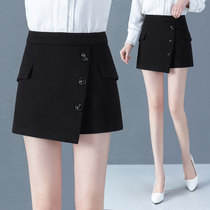 High waist shorts womens slim 2020 fall new loose fashion black row button irregular anti-walking light skirt pants