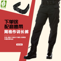 Summer grid cloth training pants security clothing single pants wear-resistant property uniform pants cotton breathable black combat pants