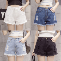 Denim shorts Women summer 2021 New wide legs high waist Korean version loose thin student hot pants hole White Joker