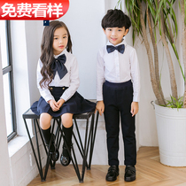 British primary school class clothes summer cotton long sleeve white shirt set College Style men and womens garden clothes performance costumes