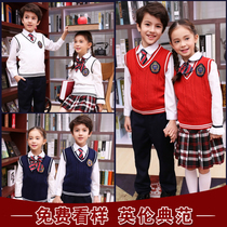 New Years Day childrens chorus recitation speech performance clothing British college style Primary School students class red sweater three-piece set