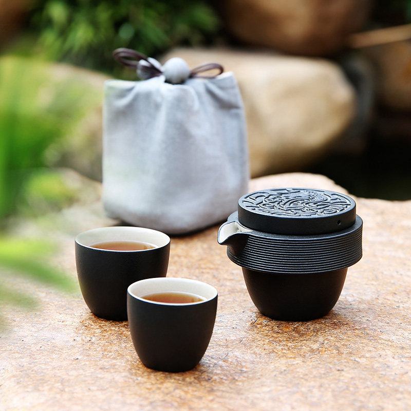 Taiwan travel lupao ceramic rhyme BMW red ginger tea set a pot of two cups of gifts with pot bag tea tray