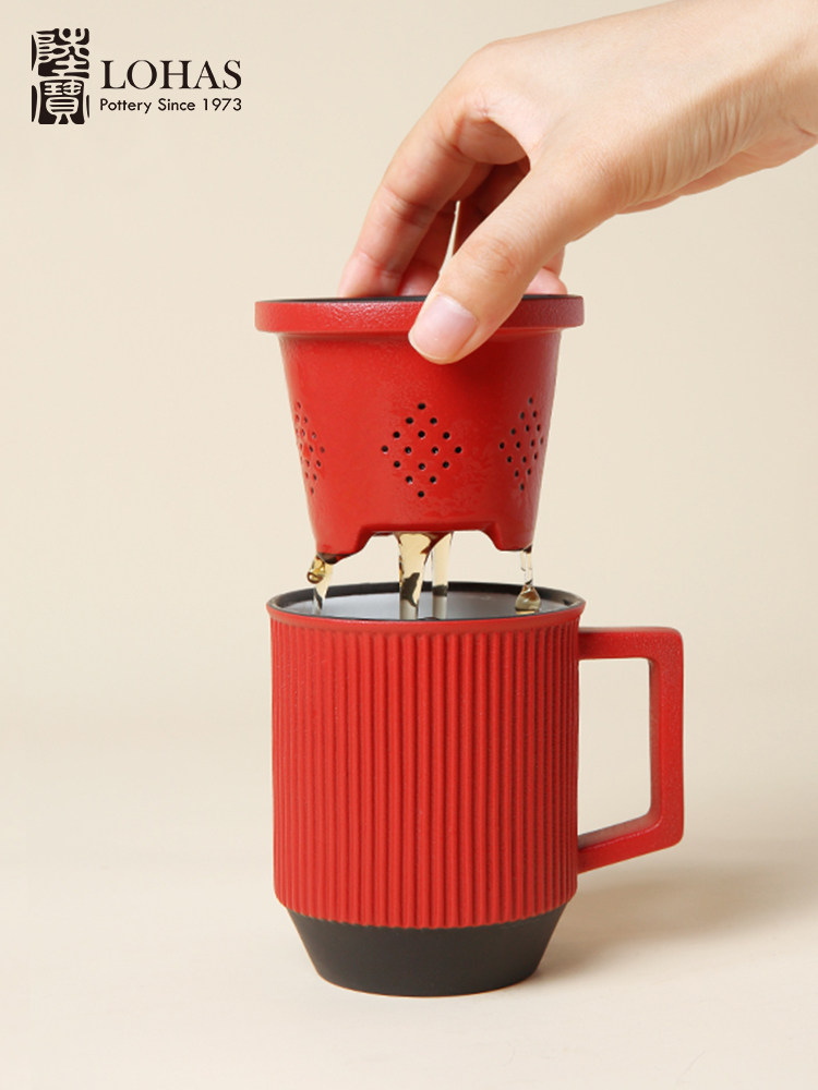 lubao ceramic cup heaven and earth man cup with cover office water glass tea water separation tea cup mug chinese ceramic cup