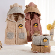 Childrens warm vest with cap velvet thickened male and female childrens padded baby horse clip baby waistband 0-1 years old 2 autumn and winter