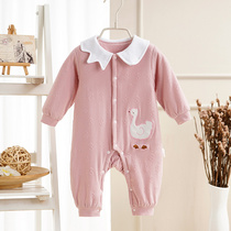 Baby jumpsuit Autumn and winter padded warm newborn clothes 0-3 months 6 baby clothes climbing clothes Pure cotton coat