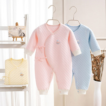Baby warm one-piece underwear spring and autumn and winter pure cotton newborn clothing clip cotton 0 March baby pajamas climbing clothes