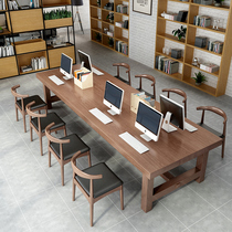 Nordic solid wood office table and chairs Conference table long table minimalist Hyundai talks table long table bench strip table and chairs